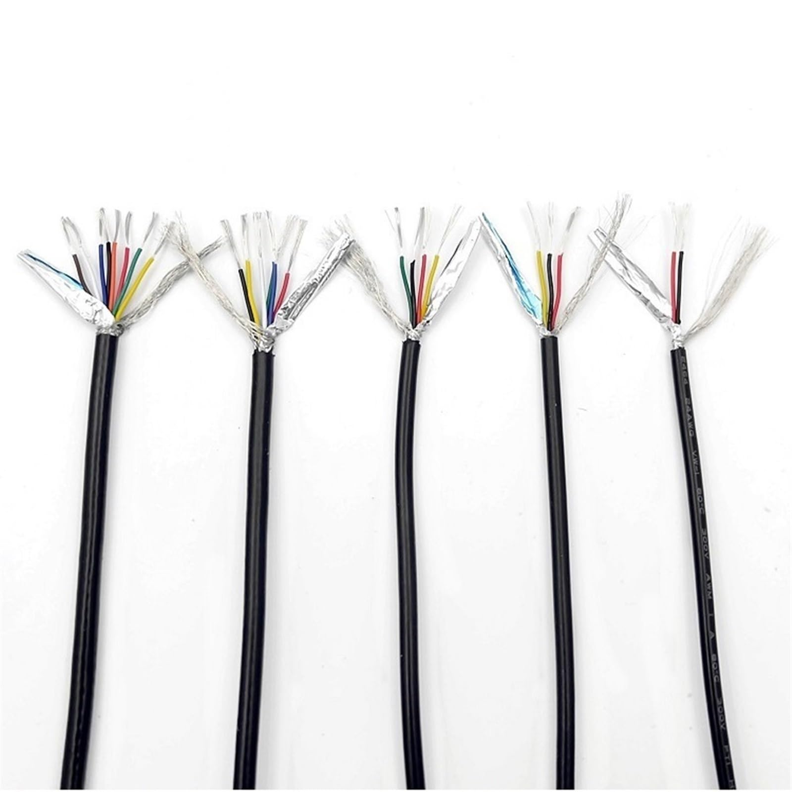 Cable Flexible Insulated Audio Cable Shielded Cable 26/24awg 2/3/4/5/6/8/10 Cores Control Signal Tinned Copper Wire 5meters Black Extension Connector(Size:4cores,Color:24awg)