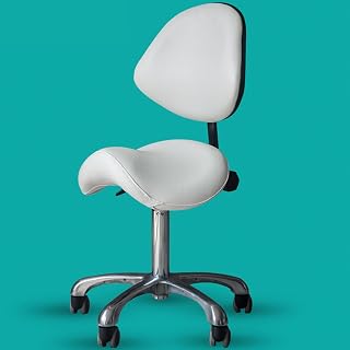 Saddle Chair Rolling Ergonomic Swivel Chair with Backrest, PU Leather Adjustable Hydraulic Stool, Standing Office Gas Lift Stool for Lab/Spa Salon/Home