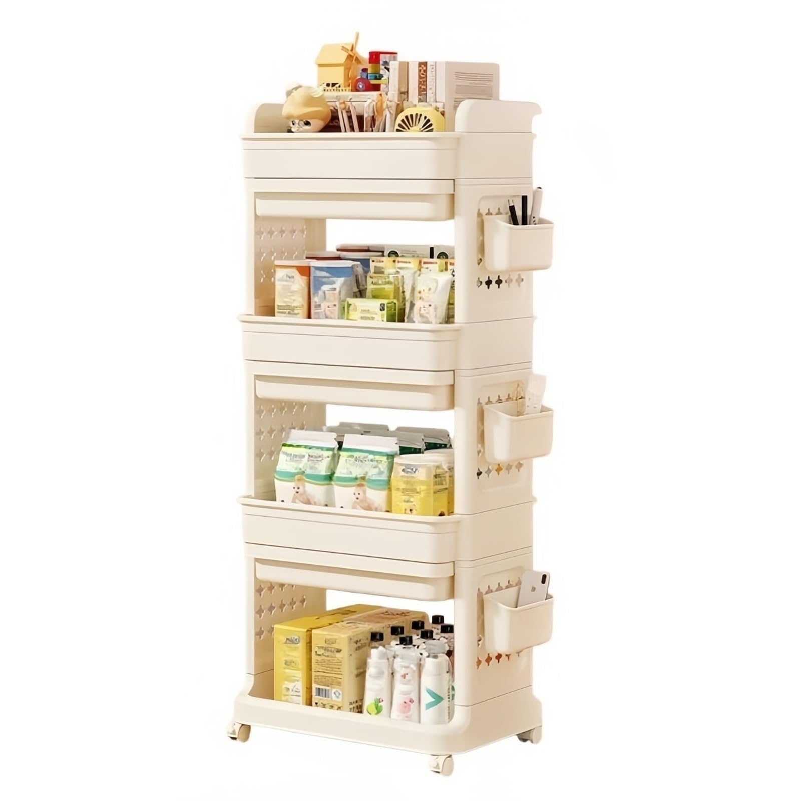 Ljhfg63kuyt White Multi-Purpose Rolling Storage Cart Multi-Tier Movable Snack Organizer Shelf For Living Room(,Large)