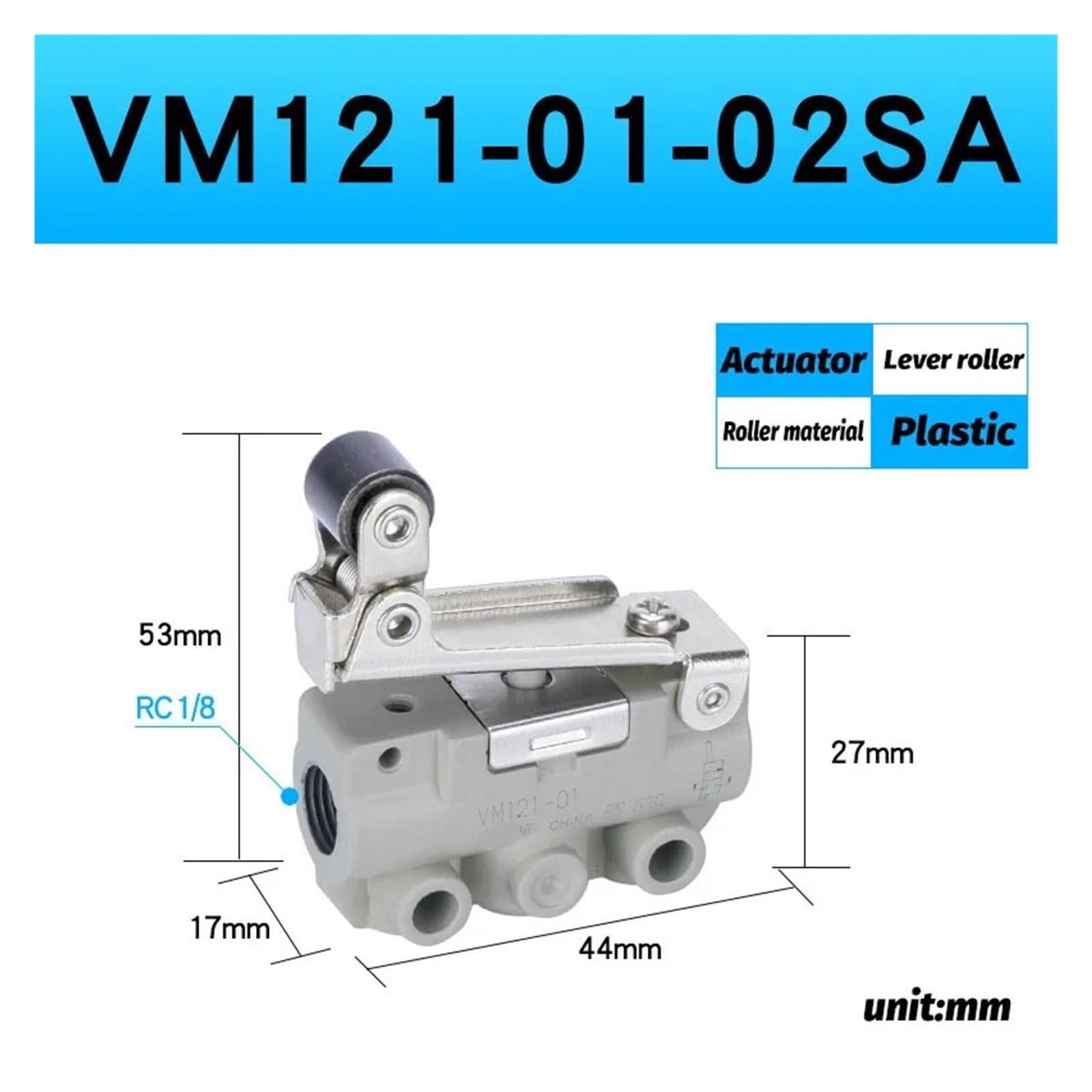 Pneumatischer Rollenschalter mit Zwei Positionen, Zwei oder DREI Wege, mechanisches Ventil, manuelles Ventil VM131-01-00A VM120-01-00A VM133-M5-01SA(VM121-01-02SA)