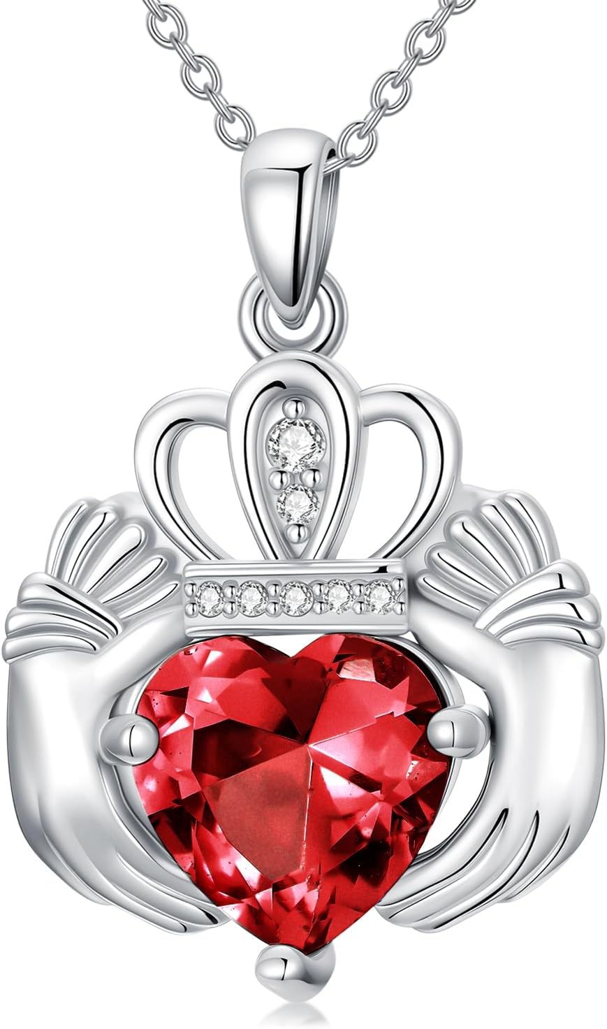 Birthstone Claddagh Necklace, 925 Sterling Silver Colored Gemstone Heart Claddagh Pendant Irish Jewelry Gifts for Women
