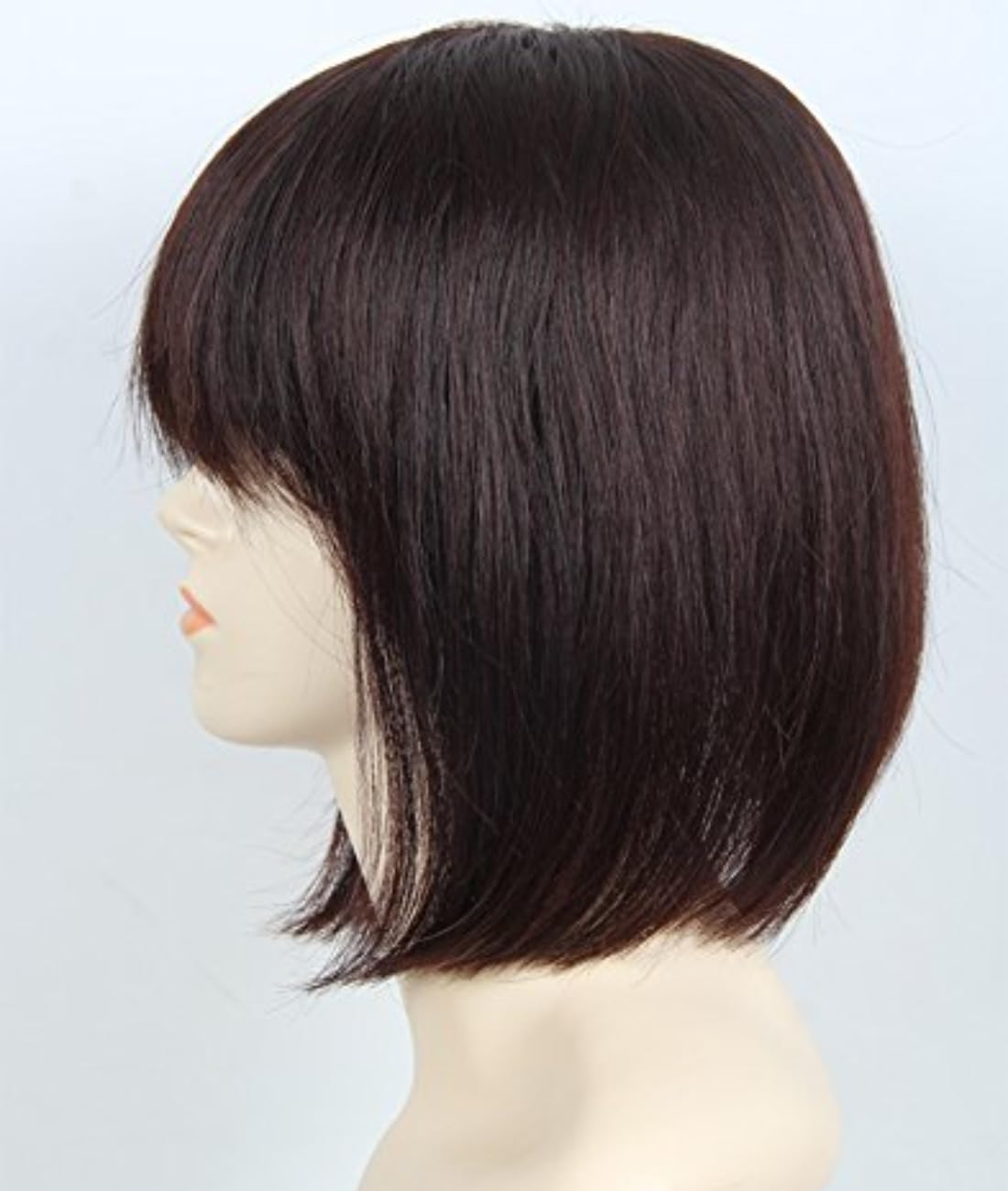 12" Clip on Straight Women Hairpiece 100% Human Hair Topper Long Hairpiece Flat Bangs Top Piece For Women (reddish brown,12")