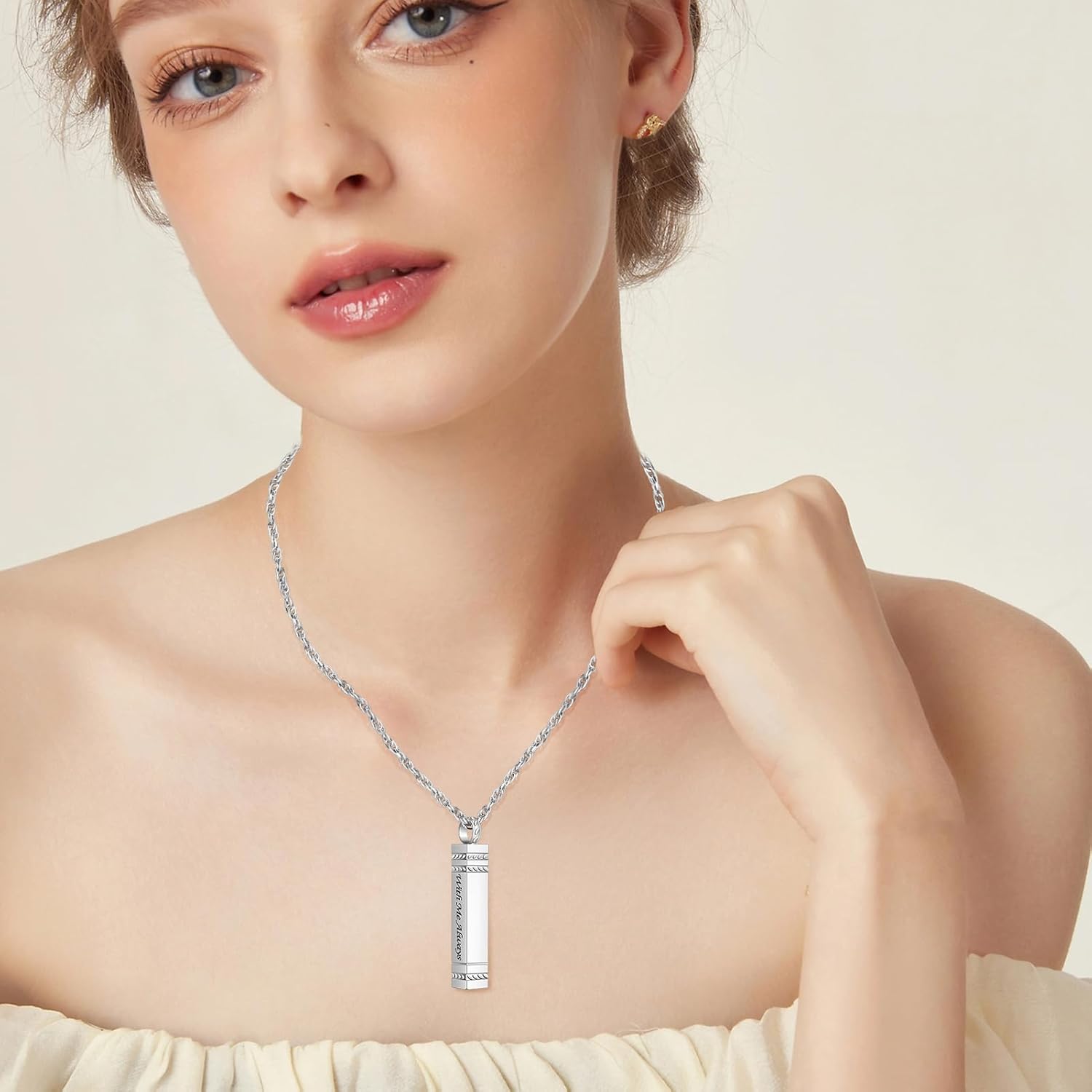 abooxiu Urn Necklace for Ashes Memorial Cremation Jewelry for Ashes Stainless Steel Ashes Jewelry Cube Ashes Necklace Bar Urn Pendant for Women Men - Image 6