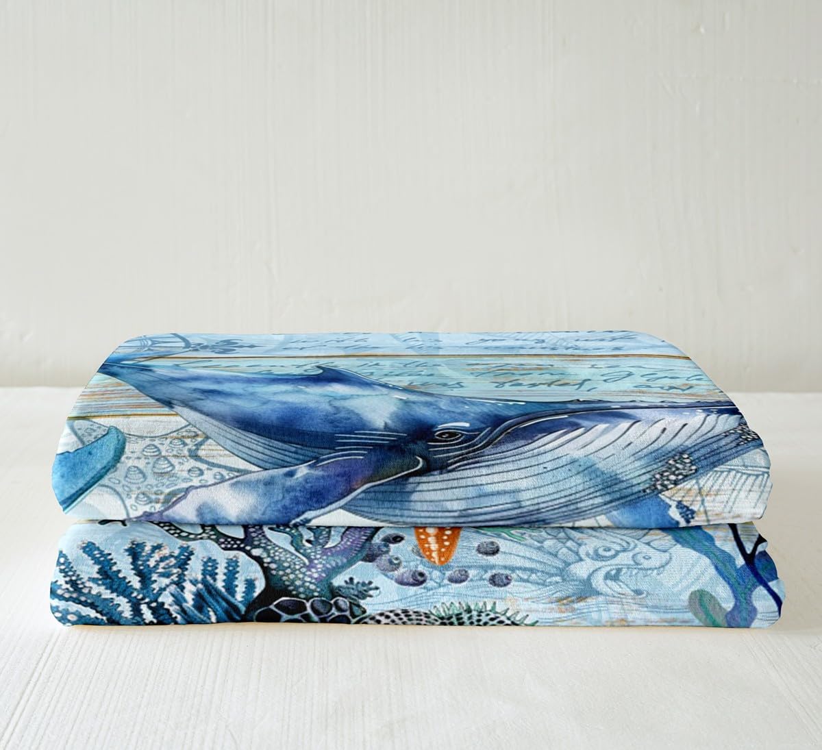 Feelyou Cute Whales Fleece Throw Blanket Queen 90"x90" Summer Ocean Marine Animals Underwater World Sherpa Blanket Plush Fuzzy for Bed Sofa Couch Chair Living Room