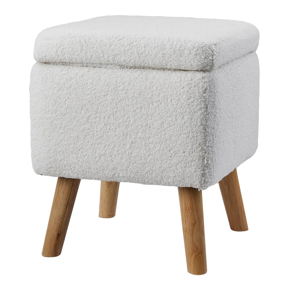 INMOZATA Storage Ottoman, Footstool Ottoman with Storage Boucle Teddy Velvet Foot Rest with Lid Sturdy Wood Legs Stool for Living Room, Bedroom, Couch, Enterway (White) — image 1
