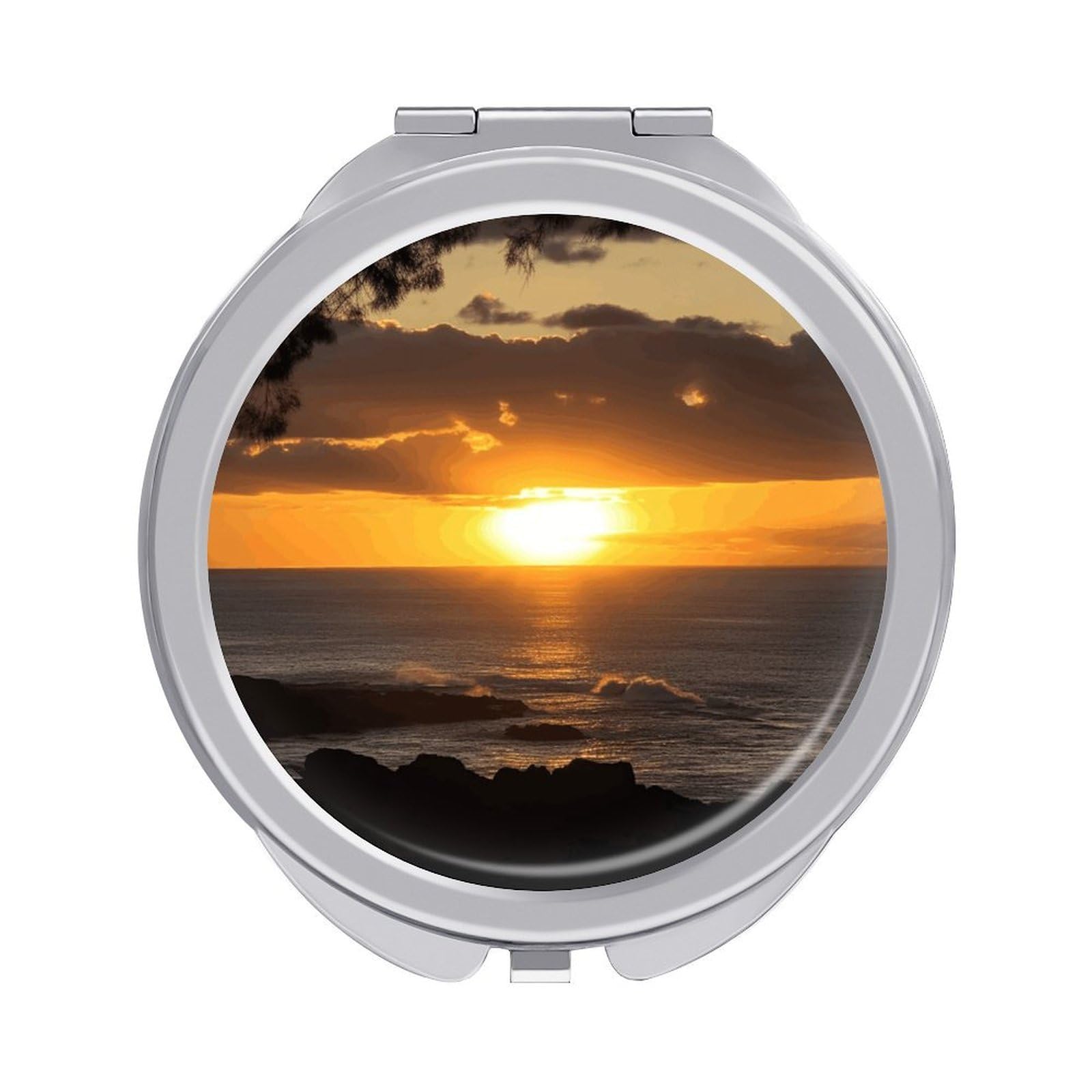 JTREHY Sunset Hawaii Beach Makeup Mirror Portable Folding Mirror Compact Travel Mirrors 2-Sided Round Pocket Mirrors Cute Handheld Beauty Mirror for Handbag Purse for Women Gift