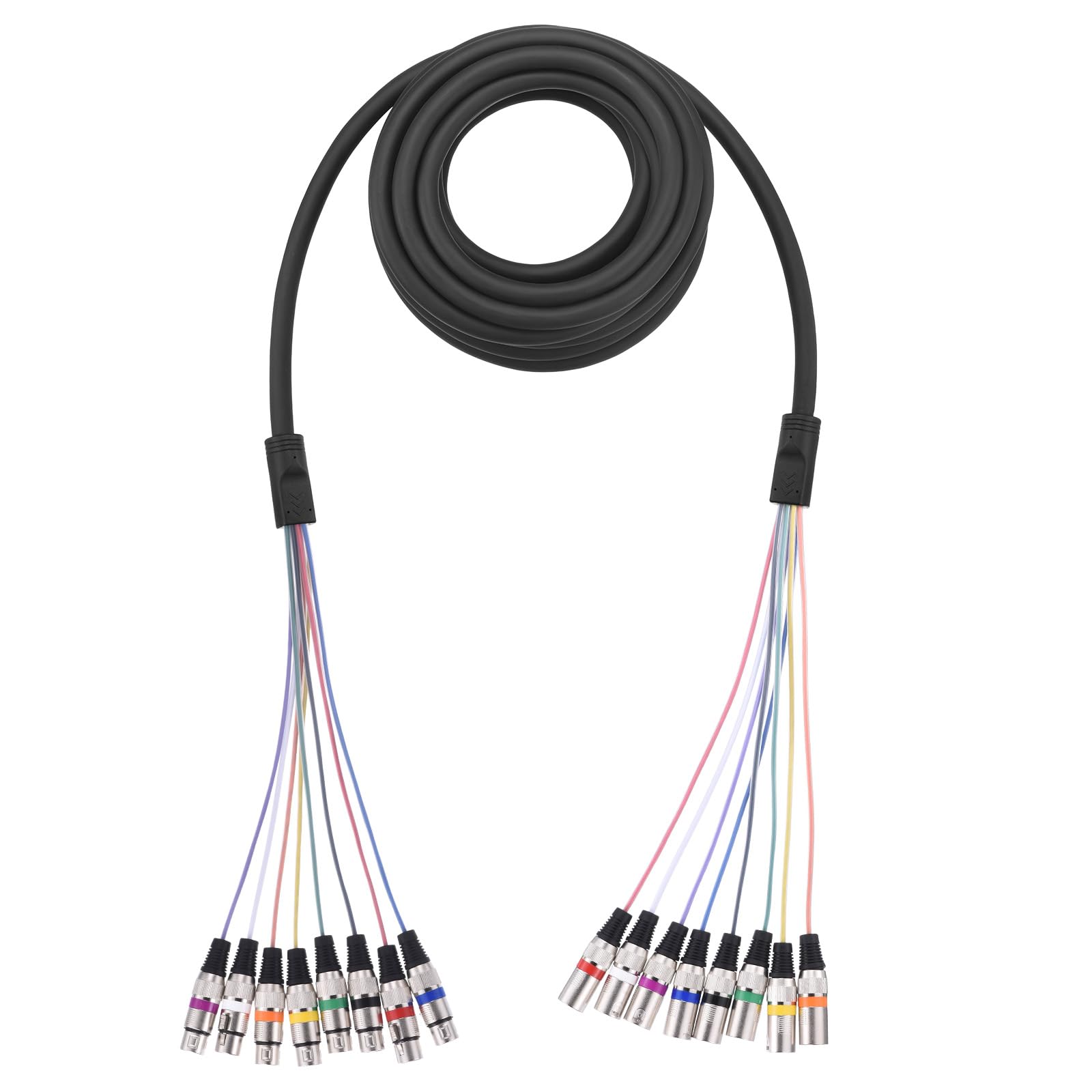 sourcing map Cable de serpiente de 8 canales de 26.25 pies, cable de micrófono XLR macho a XLR hembra, 25 AWG, 8 conectores mono equilibrados, divisor digital para equipo de micrófono de grabación de