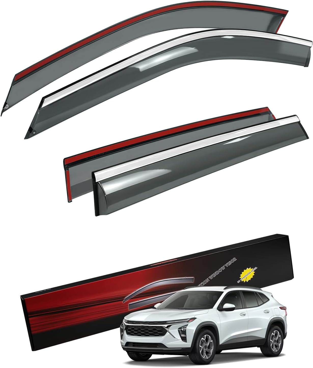 Sze Rain Guards for Honda Accord 2023-2026 LX EX-L Sport Touring Side Window Deflectors Anti-Rain Window Visors with Tape 304 Stainless Steel Trim All-Weather Protection Outside Channel-4pcs