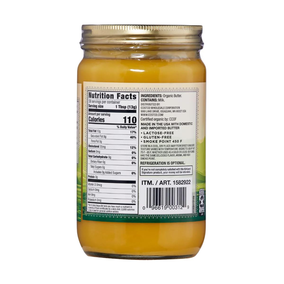 Organic Ghee Clarified Butter, 27 oz Jar (Pack of 3) – USDA Organic, Non GMO, Lactose Free, Casein Free