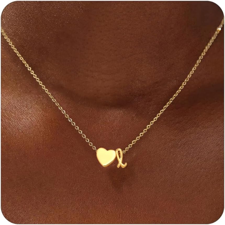 Valentines Gifts Gold Initial Necklaces for Women Trendy 14K Gold Plated Heart Charm A-Z Letter Pendant Necklace Dainty Letter Necklace Personalized Custom Name Necklaces Women's Jewelry Gifts