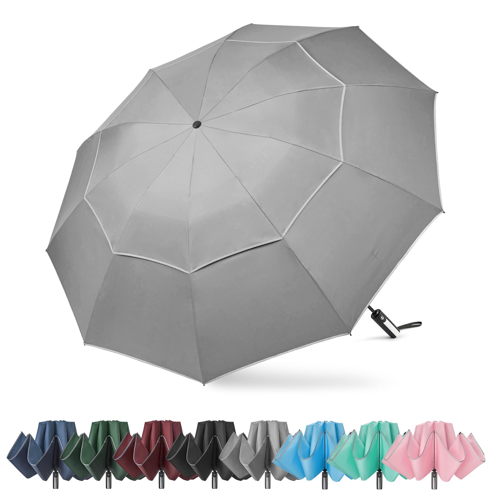 G4Free 54 62 Inch Windproof Inverted Umbrella with Reflective Stripe Large Compact Reverse Golf Umbrella for Rain 10