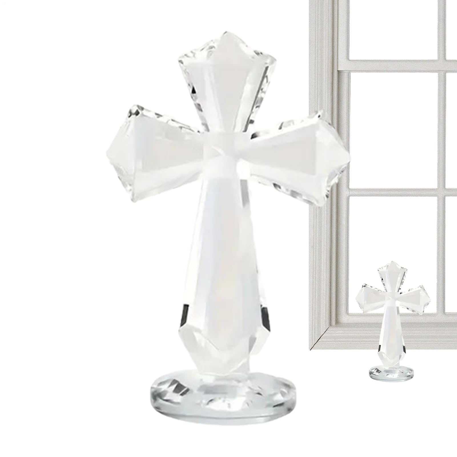 Cruz de pequeña estatua religiosa de 15 cm con diseño facetado de 360 grados para estantería