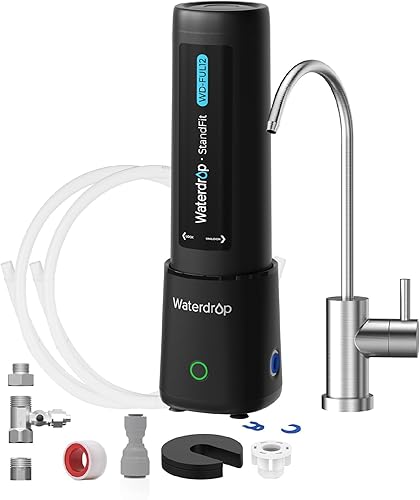 Waterdrop 10UB PRO - Filtro de agua para debajo del fregadero, no requiere perforación, recordatorio de tiempo, con grifo de níquel cepillado,