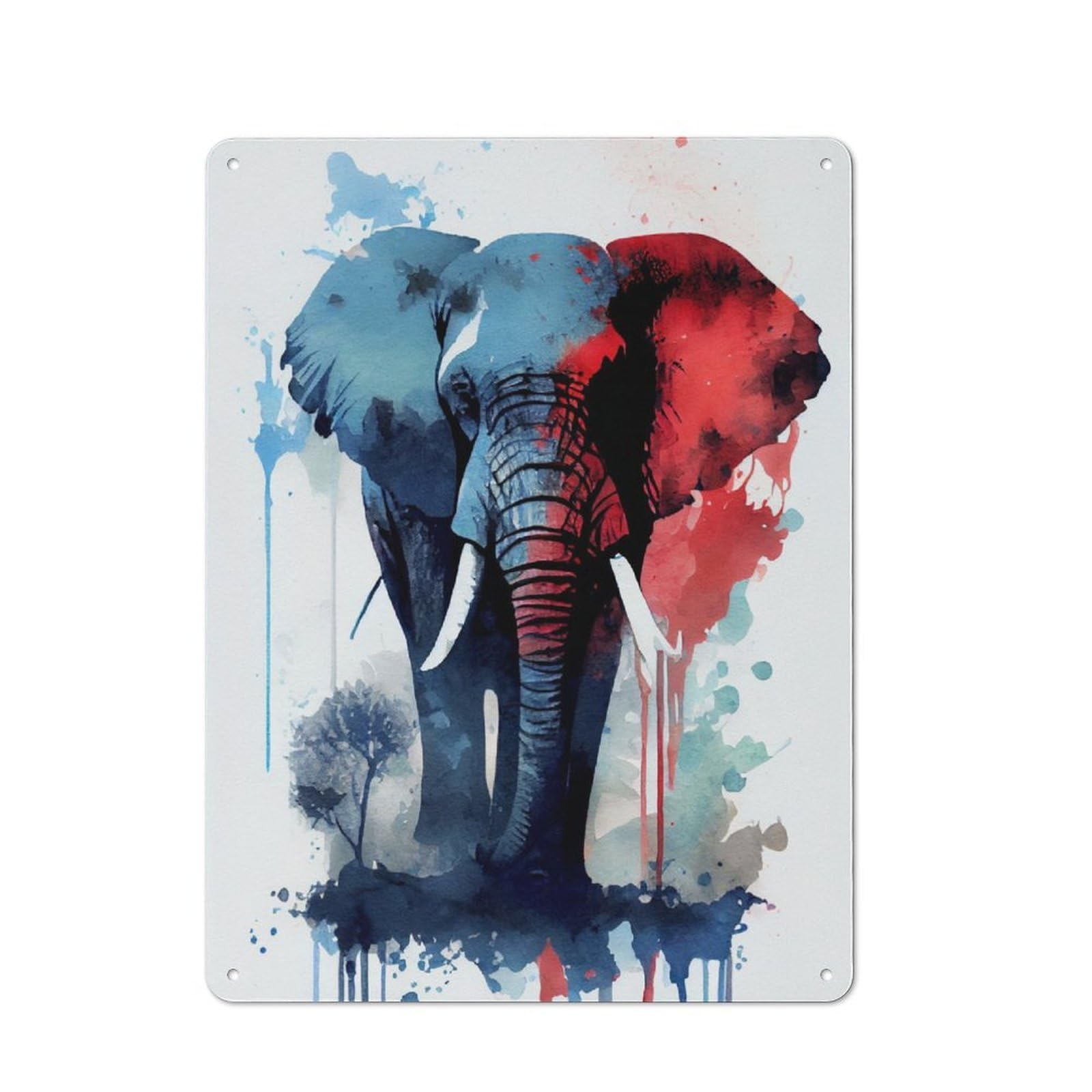 Junmoney Elephant Watercolor Metal Plaque 40X30cm With For Pub Or Café, Rustic Decor, For Garage, Workshop And Man Cave Decoration