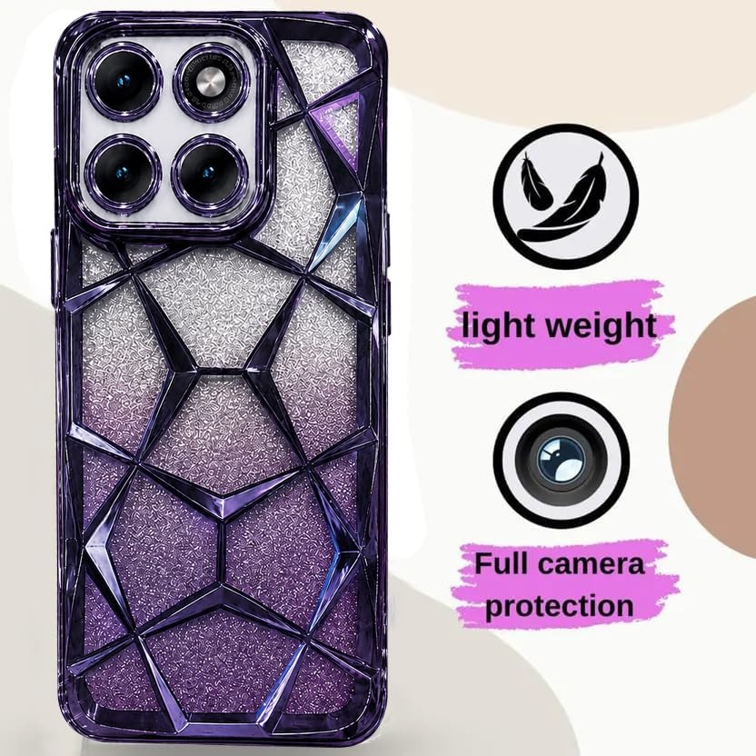 Image of VONZEE Gradient Glitter Case for Moto Edge 70 Fusion, Luxury Electroplated 3D Cube, Diamond Bling Shiny Soft TPU Clear Shockproof Women Girls Protective Phone Cover (Deep-p)