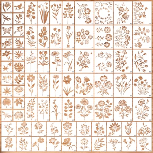80Pcs Stencils for Painting Stencils for Crafts Reusable Flower Wall Stencils for Drawing Art Scrapbook (6x4.7in 5.91x2.59in 4x4 in 2x2in)