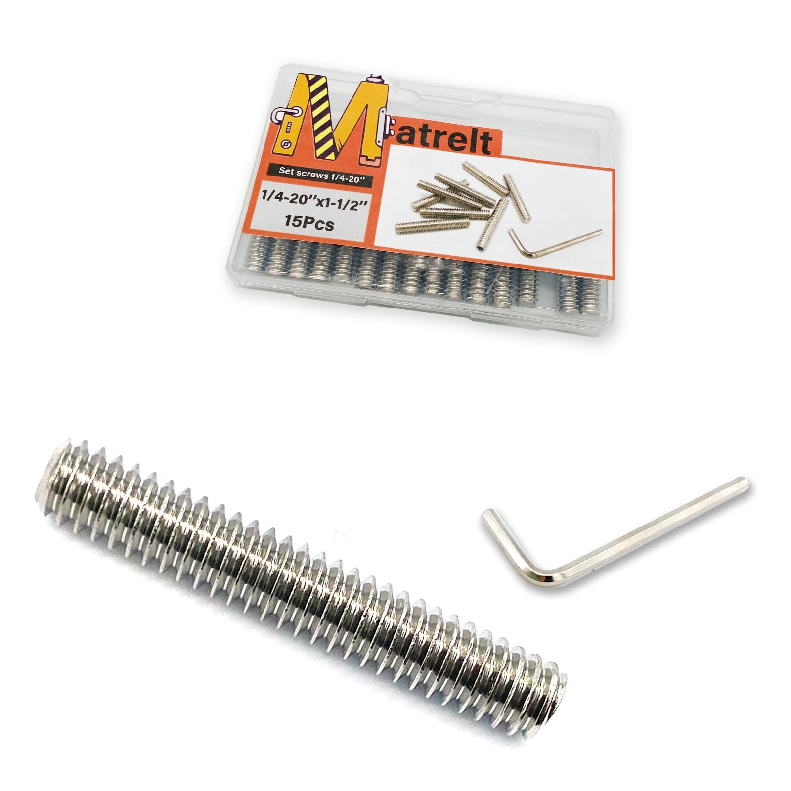 Matrelt 15pcs 1/4-20x1-1/2 Hex Socket Set Screws Assortment Kit, 304 Stainless Steel Cup Point Grub Screw for Bathroom Fixtures Door Handles Stripper