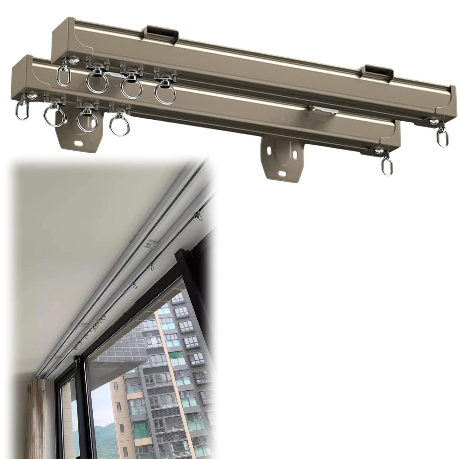 Cortinas Con Rieles Al Techo WYRMB Sistema De Riel Para Cortina De Aluminio  Y Metal, Sin Ranuras, Para Montaje En Techo, Resistente, Para Dividir  Ambientes, Para Ubicaciones Comerciales, Hospitales Y Venta.#1-10.04m/34ft  Barras, image size:1600x1600