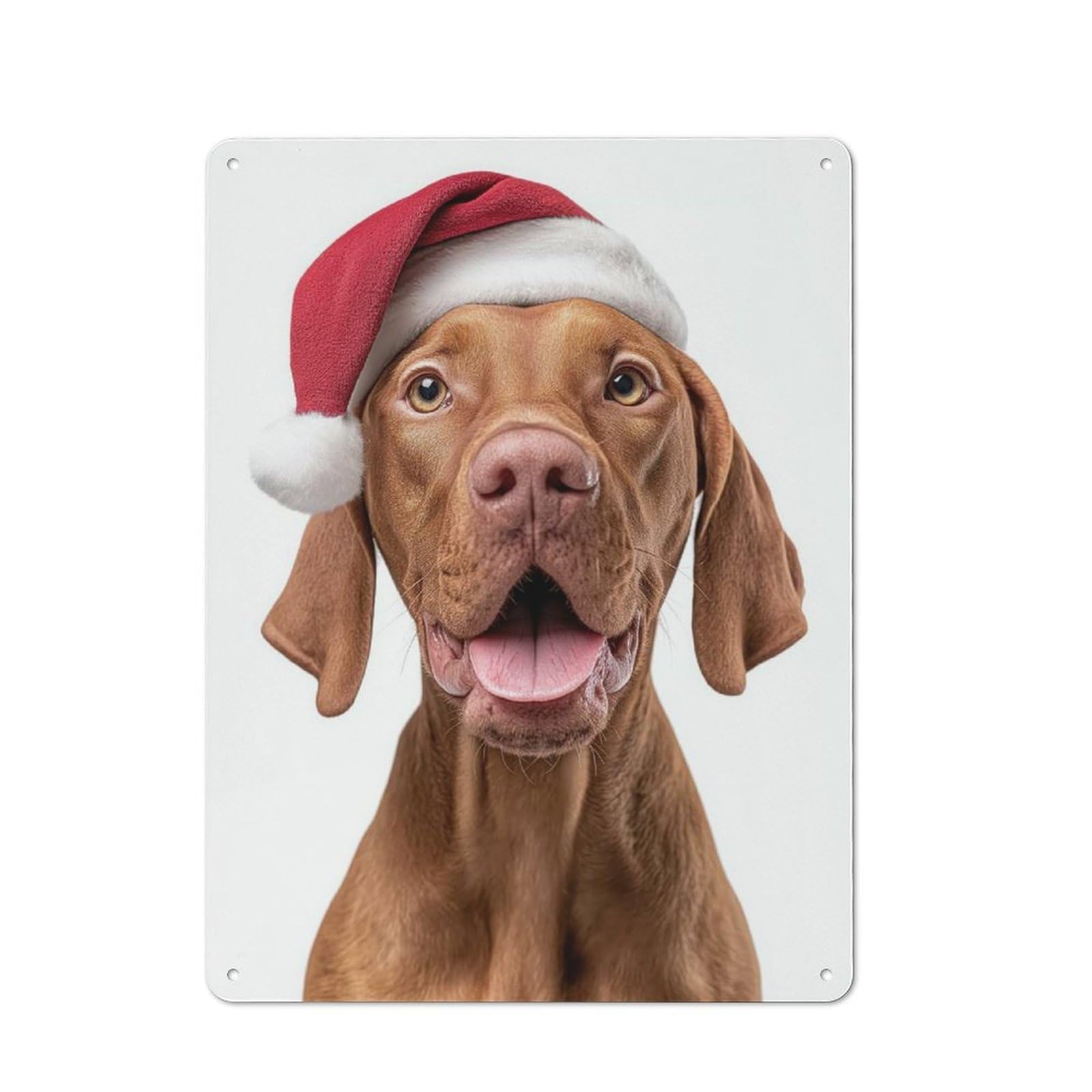 Junmoney Vizsla Dog With Santa Hat Portrait Printed Metal Sign 40X30cm For Café Or Restaurant, New-Space Wall Decor For Café Owners And Decorators