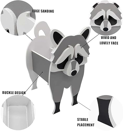 Miniatura 3 de LCYZ Maceta de madera para perro, maceta con forma de mapache, bonita maceta con forma de animal, maceta para suculentas, decoración del hogar,