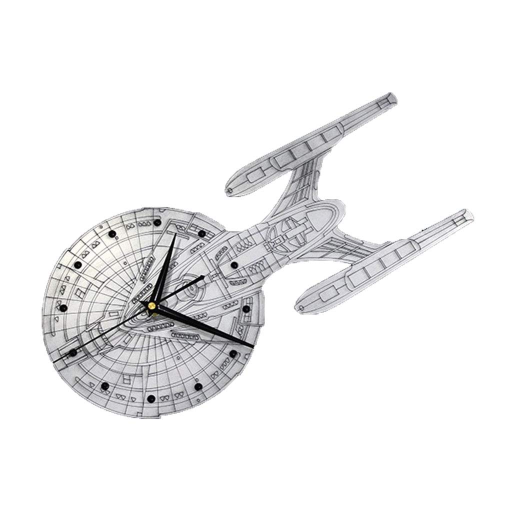 ZJX Creative Enterprise Spaceship Wall Clock, Metallic Stylish and Elegant Wall Clock, Lovers Home Wall Decoration (Color : Gray, Size : 16inch)