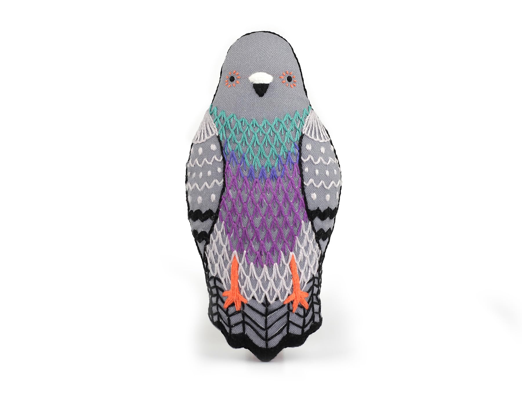 Kiriki Press DIY Embroidery Doll Kit - Skill Level 2 - Beginner to Advanced for Adults Teens (3 Levels) | Animal Embroidery Kit - Screen Printed Pattern (Pigeon)