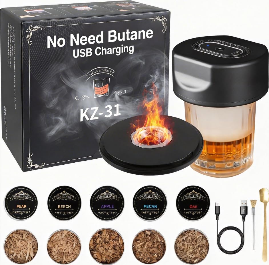 AHUMADOR DE Whiskey Smoker Kit -Electric Cocktail Smoker Kit with 6 Flavors Wood Chips, Rechargeable...