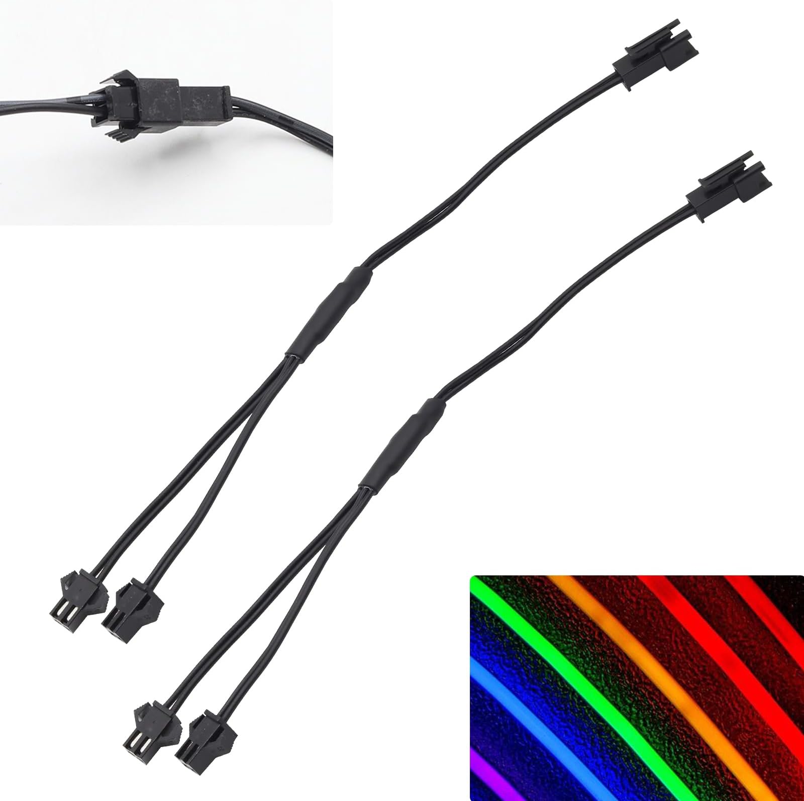 2pcs El Wire Extension Cable 2-Pin, 0.6Ft EL Wire Splitter 2 Way, El Wire Extension Cable 2 Female to 1 Male Splitter Connector for Neon Led Strip EL Panel