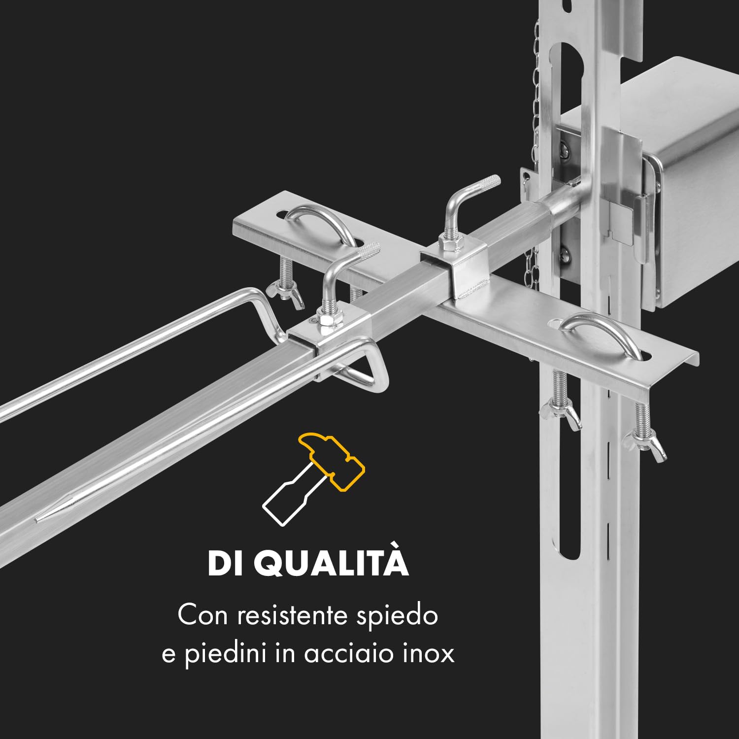 Klarstein Girarrosto Elettrico per Barbecue 12W, Girarrosto per Maialino, Spiedo Elettrico con Altezza Regolabile, Spiedo Barbecue con 3 Piedi in Acciaio Inox, Gira Maialino