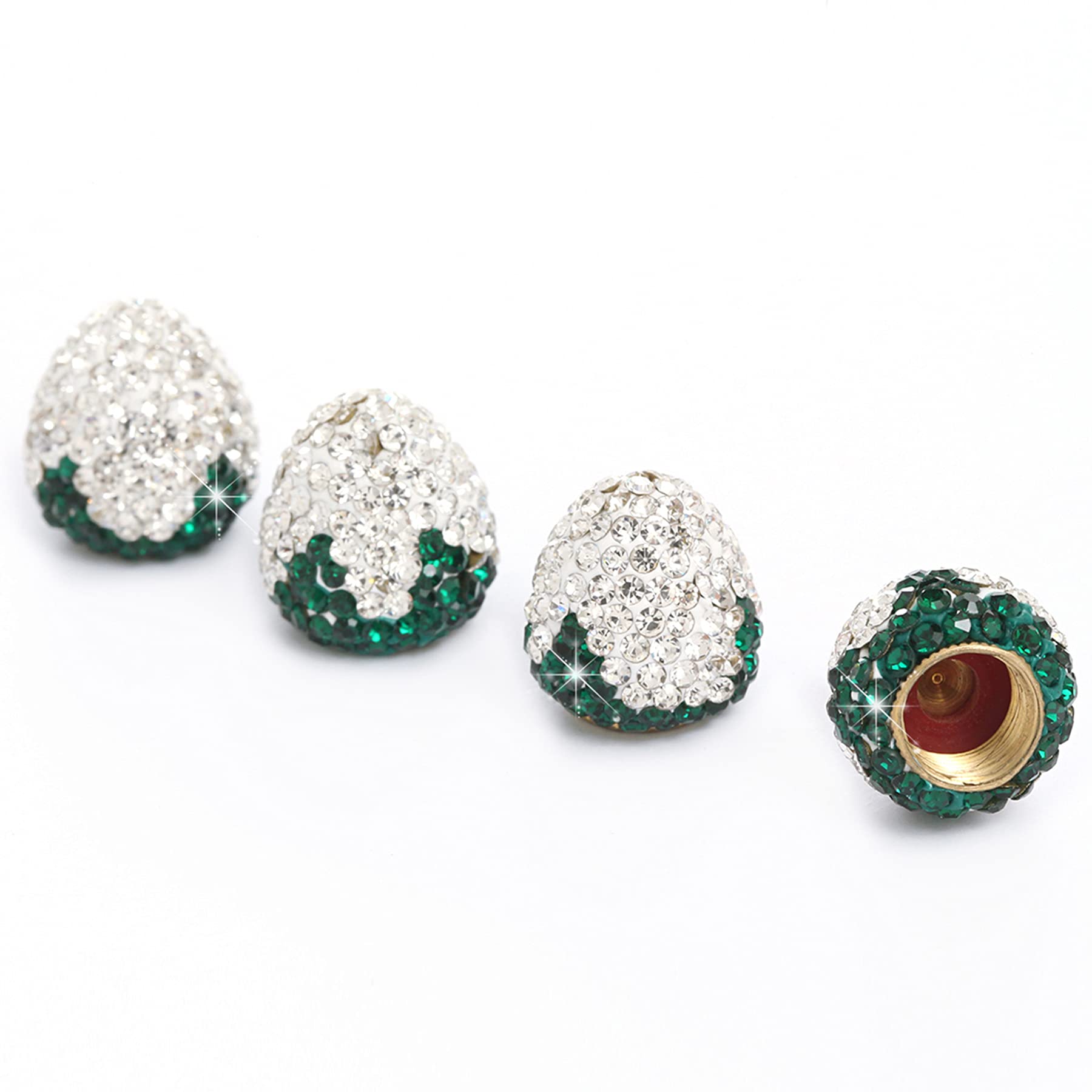 JUSTTOPStrawberry Car Tire Valve Stem Caps, 4 Pack Handmade Crystal Rhinestone Car Stem Air Caps Cover, Attractive Dustproof Bling Car Accessories, Universal for Most Vehicles-White