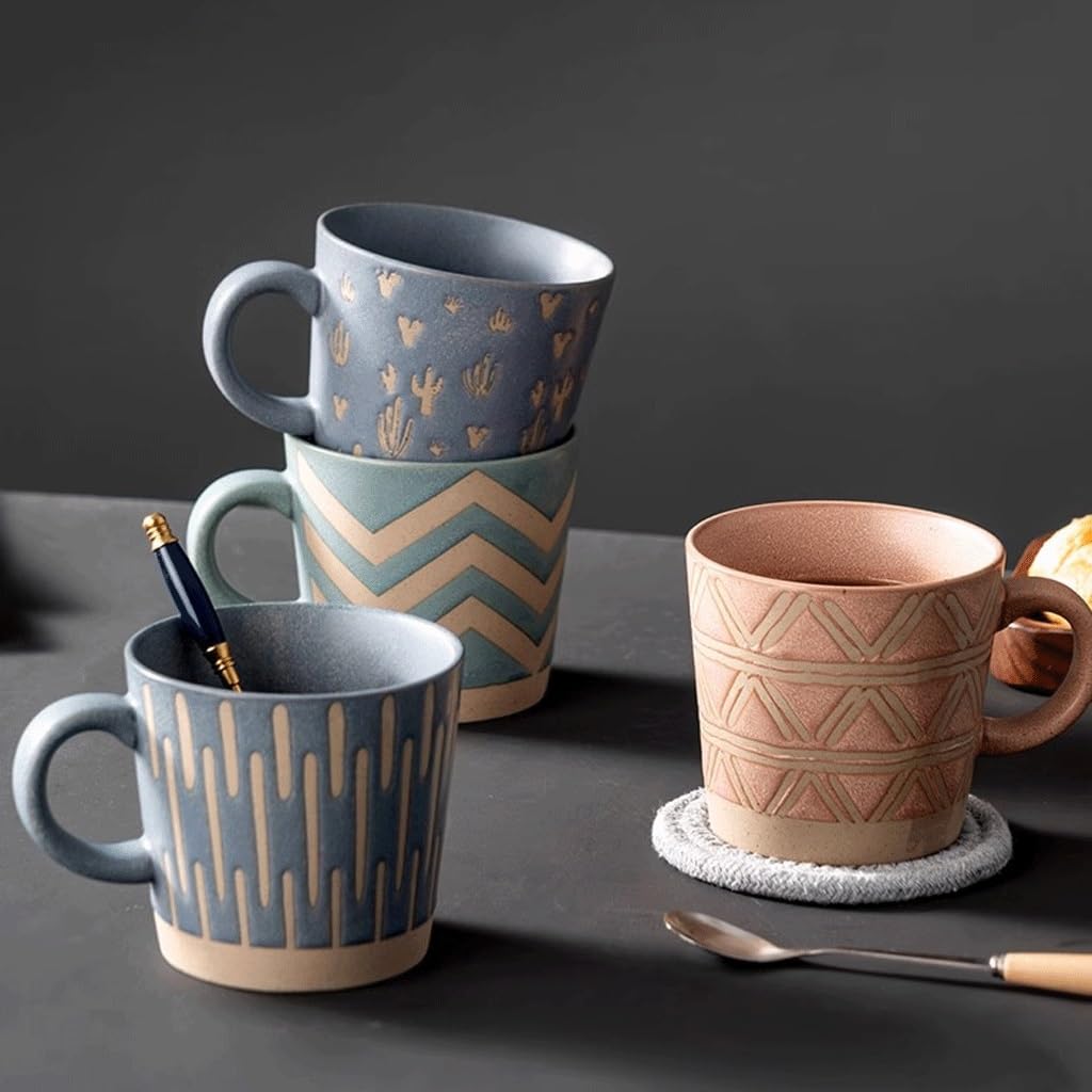 ENGENDER Tazas Cafe Taza De Cerámica Retro, Taza De Agua De Gres, Taza De Agua Potable De Oficina, Taza De Café, Taza De Desayuno Mug Cups(A)