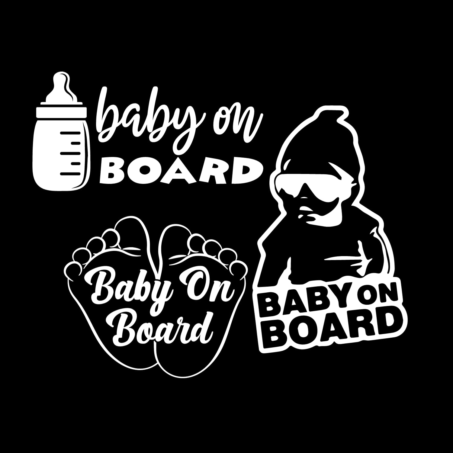 Adorable Baby on Board Vinyl Decal - Cute and Safety Sign for Your Vehicle - Easy to Apply and Highly Visible - New Parents car Vinyl (White Matte, Bundle 4)
