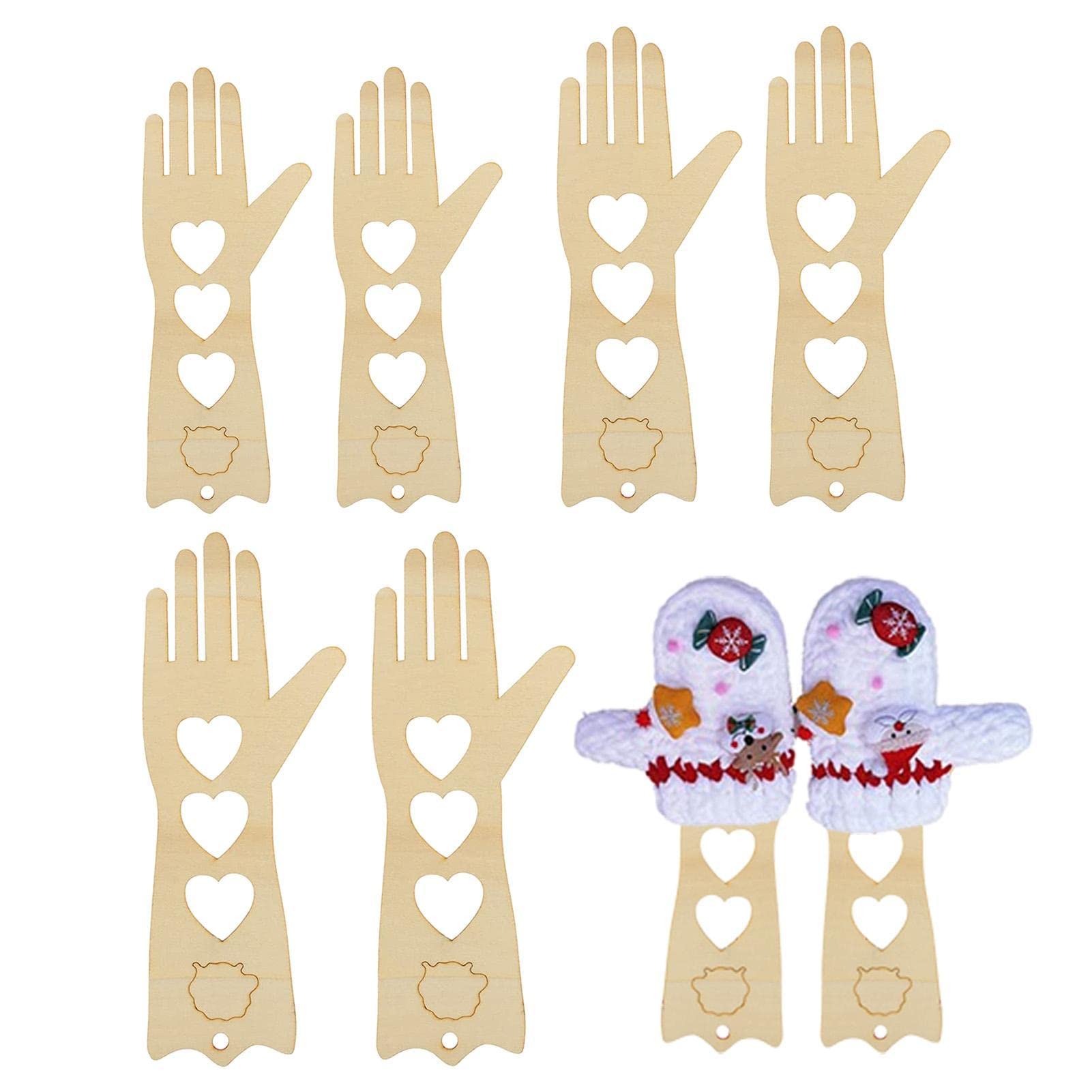 Bexdug Three Pairs/6 Pieces Set Glove Blockers For Knitting - Wood Mitten Blocker,Gloves Display Model Gloves Form Mitten Stretchers Hollow Pattern Knitted Mitten Template