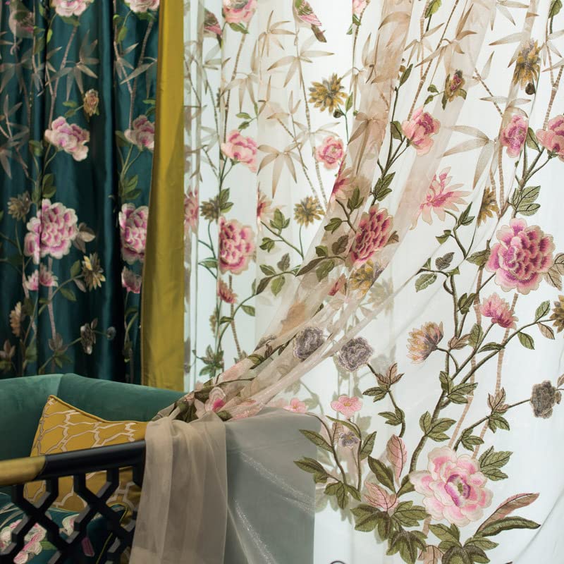 Rideaux Brodés en Soie de Simulation Chinoise Haut de Gamme Rideaux Brodés de Luxe pour Salon Chambre Balcon Rideaux-Rideau,W500cmxH250cm 1PC,Crochet