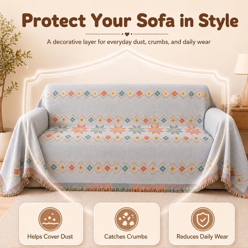 Image of Homero Reversible Sofa Throw Cover Premium Chenille Sofa Cover for 1 Seater Sofa with Anti Slip Design and Soft Touch Furniture Protection