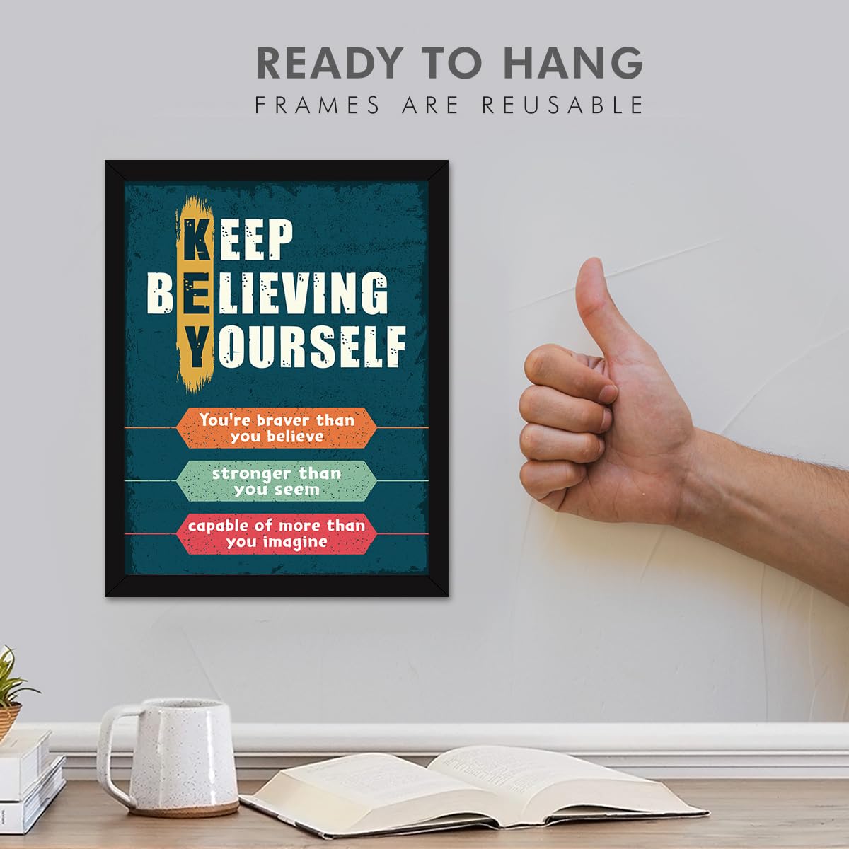 Chaka Chaundh Engineered Wood - -Believe In Yourself - Confidence - Motivational Quotes Rectangular Wall Frames For Room Office Wall Decor, Student, Study Room & Entrepreneur-(14 X 11 Inches), Black 2