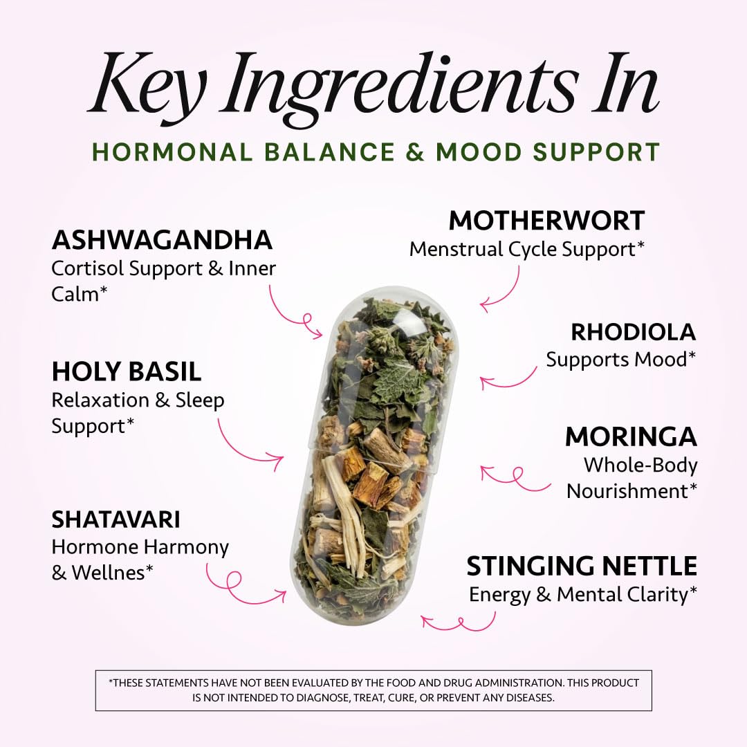 Ayurvedic Hormone Balance for Women | Cortisol Reducer | Mood, Energy, Stress, & Sleep Support | Estrogen | Perimenopause | Ashwagandha, Rhodiola, & Holy Basil | Made in USA | 60 Ct. - OSH Wellness — Amazon image 6