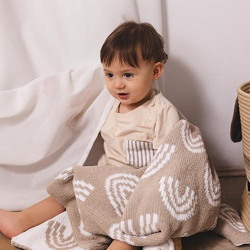 Miniatura 4 de Living Textiles Manta de punto de chenilla, color gris pardo arcoíris