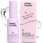 grace & stella Retinol Serum for Face with Hyaluronic Acid (50ml/1.7 fl oz) - Restoring Retinol Hyaluronic Acid Serum for Face to Reduce Fine Lines & Wrinkles - Acido Hialuronico - Vegan Skincare
