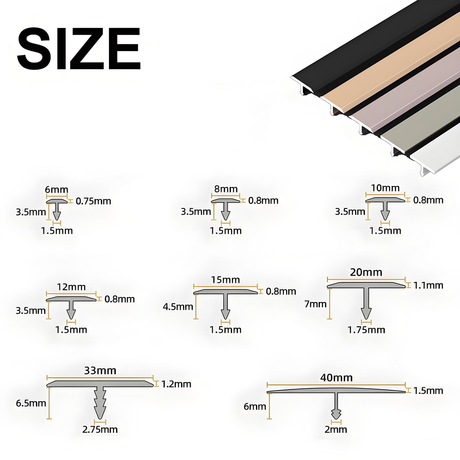 Aluminiowa listwa progowa T-Sd do laminatu i płytek z twardego drewna, długość 90 cm, 3 szt. (srebrna szer. 1,2 cm) - ochraniacz krawędzi