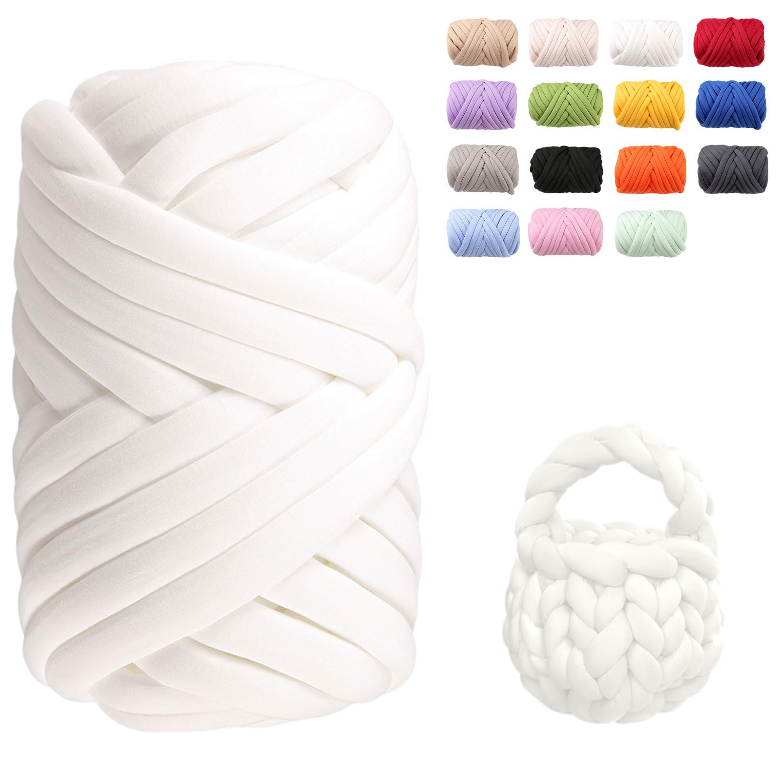 Armstricken Wolle 500g 25m Dicke Chenille Wolle zum Handstricken Weiches Chunky Yarn Schlauchgarn Häkelwolle Dickes Garn zum Häkeln für Taschen, Decken, Haustiernester, DIY Kunsthandwerk (Weiß)