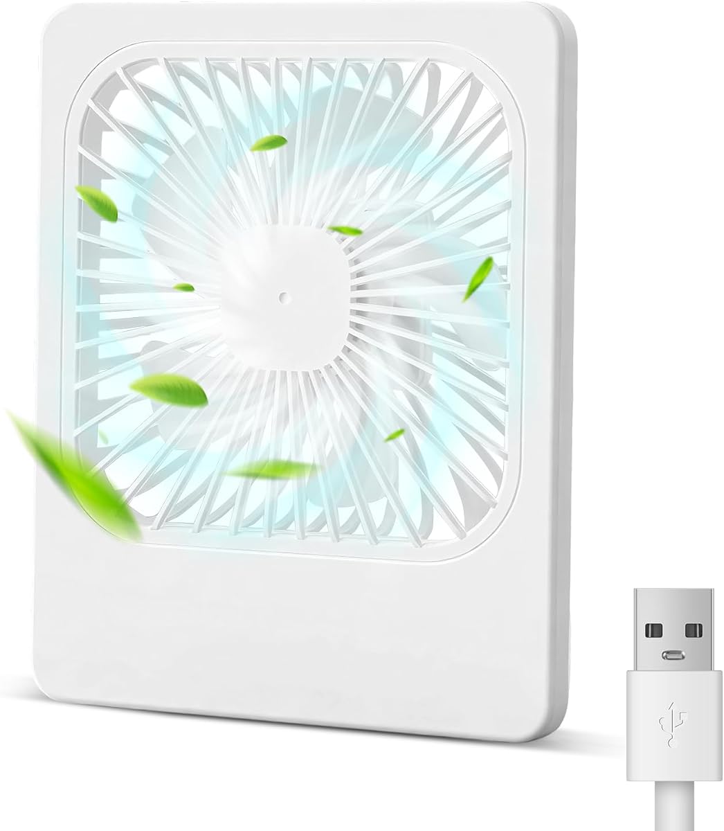 Ultra-Thin USB Desk Fan, Portable Slim Fan with Strong Airflow & 3D Wide-Angle Oscillation, Quiet Plug & Play Personal Cooling Fan for Laptop Power Bank Car Outlet – Perfect for Travel Camping