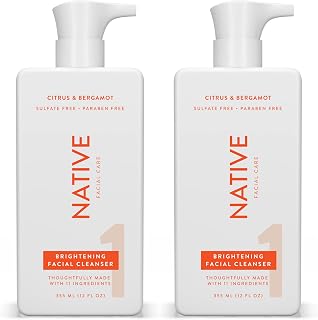 Native Brightening Face Wash, Facial Cleanser with Citrus and Bergamot, Daily Face Cleanser for Radiant and Bright Skin, 2-Pack, 12Fl Oz