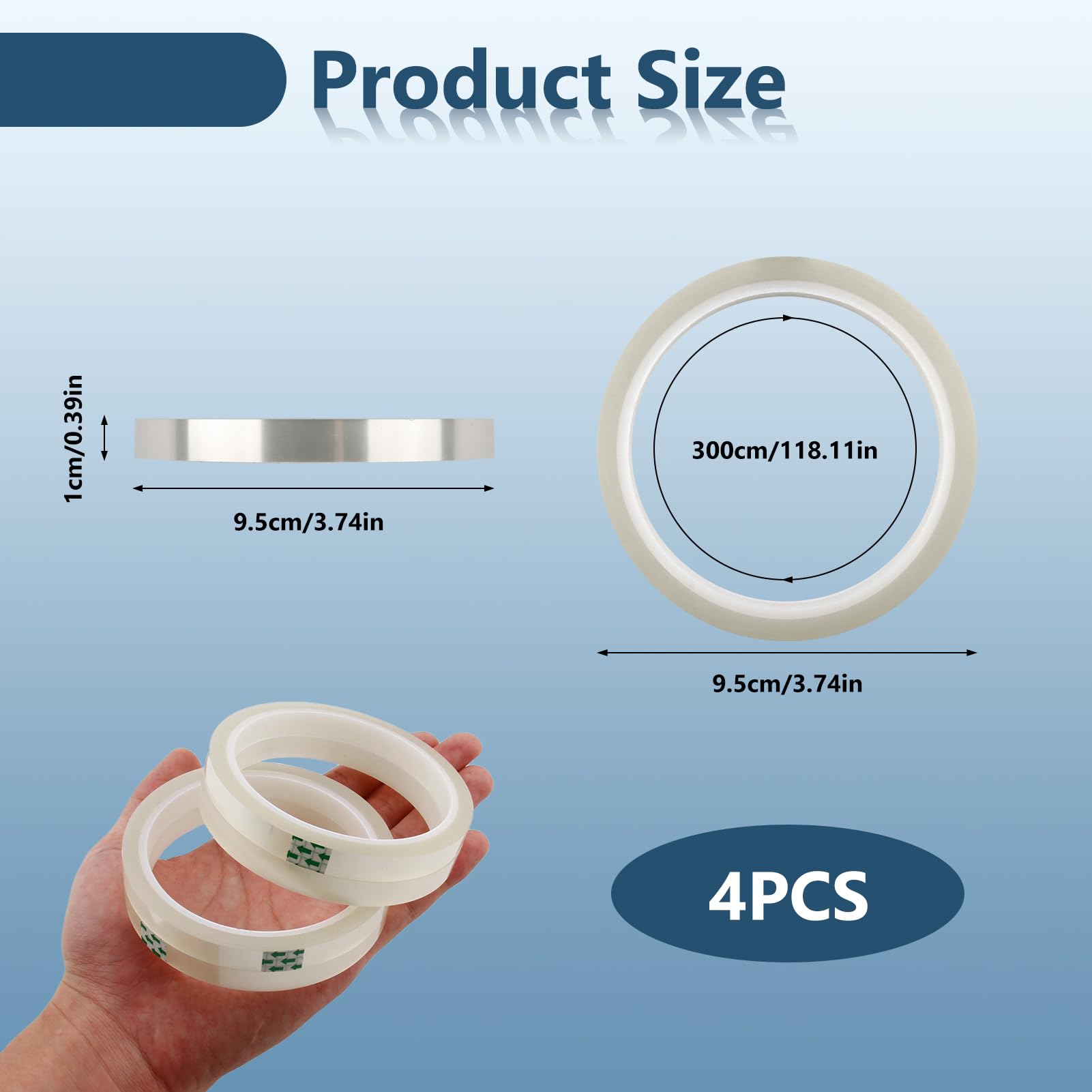 4 Rollos Cintas Térmicas para Sublimación, 10 mm x 33 m, Cinta Transparente para Prensa Térmica, Cinta Termorretráctil Resistente a Altas Temperaturas para Impresión Electrónica y Vinilo