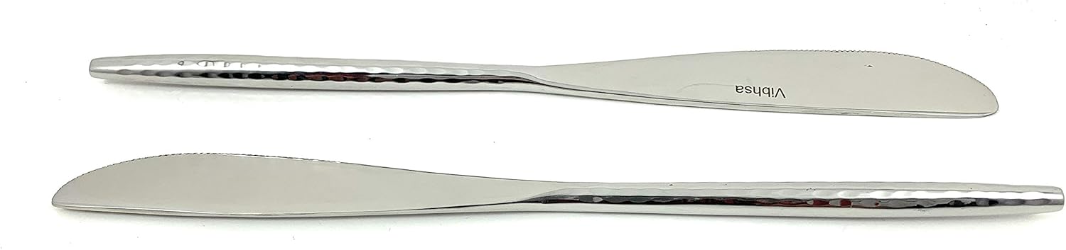 VIBHSA Stainless Steel Dinner Knives Set of 6 Pieces (Hammered, Silver Glossy)