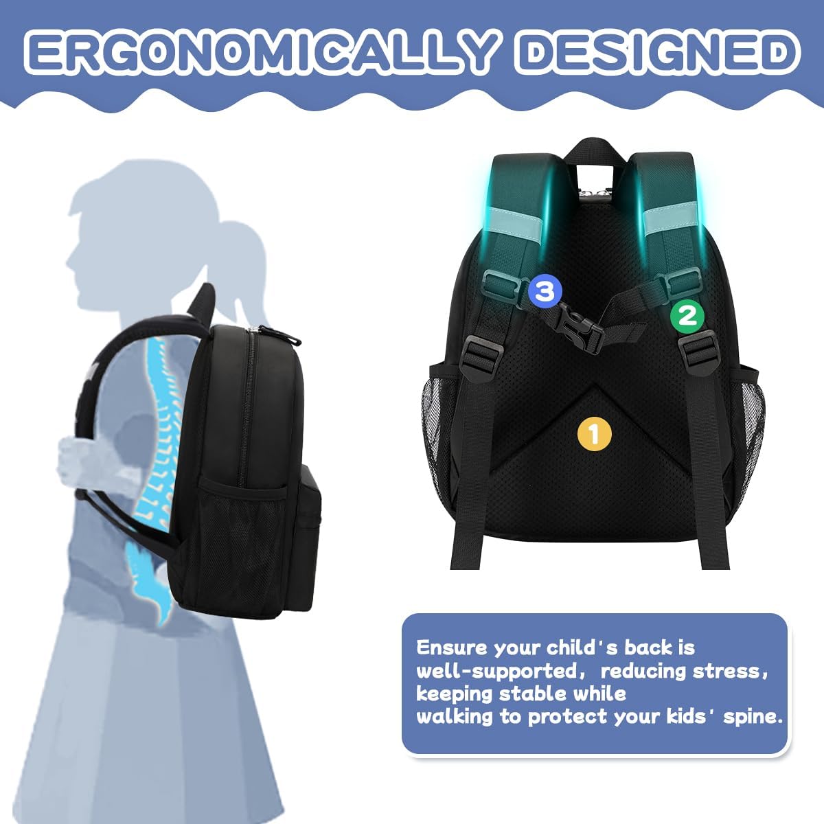 Toddler Backpack for Boys Girls, 12'' Mini Preschool Backpack for Kids Age 2-4 Years Old Small Toddler Bookbag for Kindergarten with Chest Buckle and Reflective Strip,All Black - Image 7