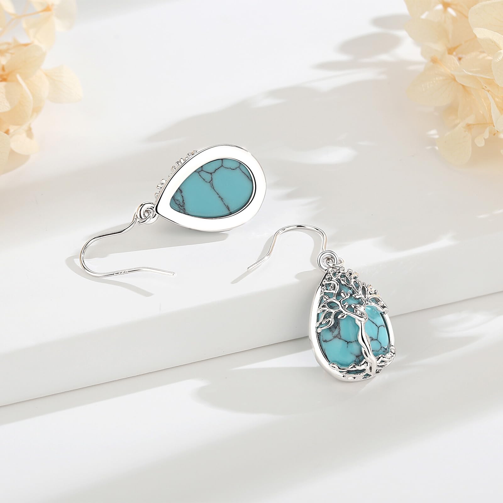 AEONSLOVE Pendientes Árbol de la Vida con Piedra Lunar para Mujer