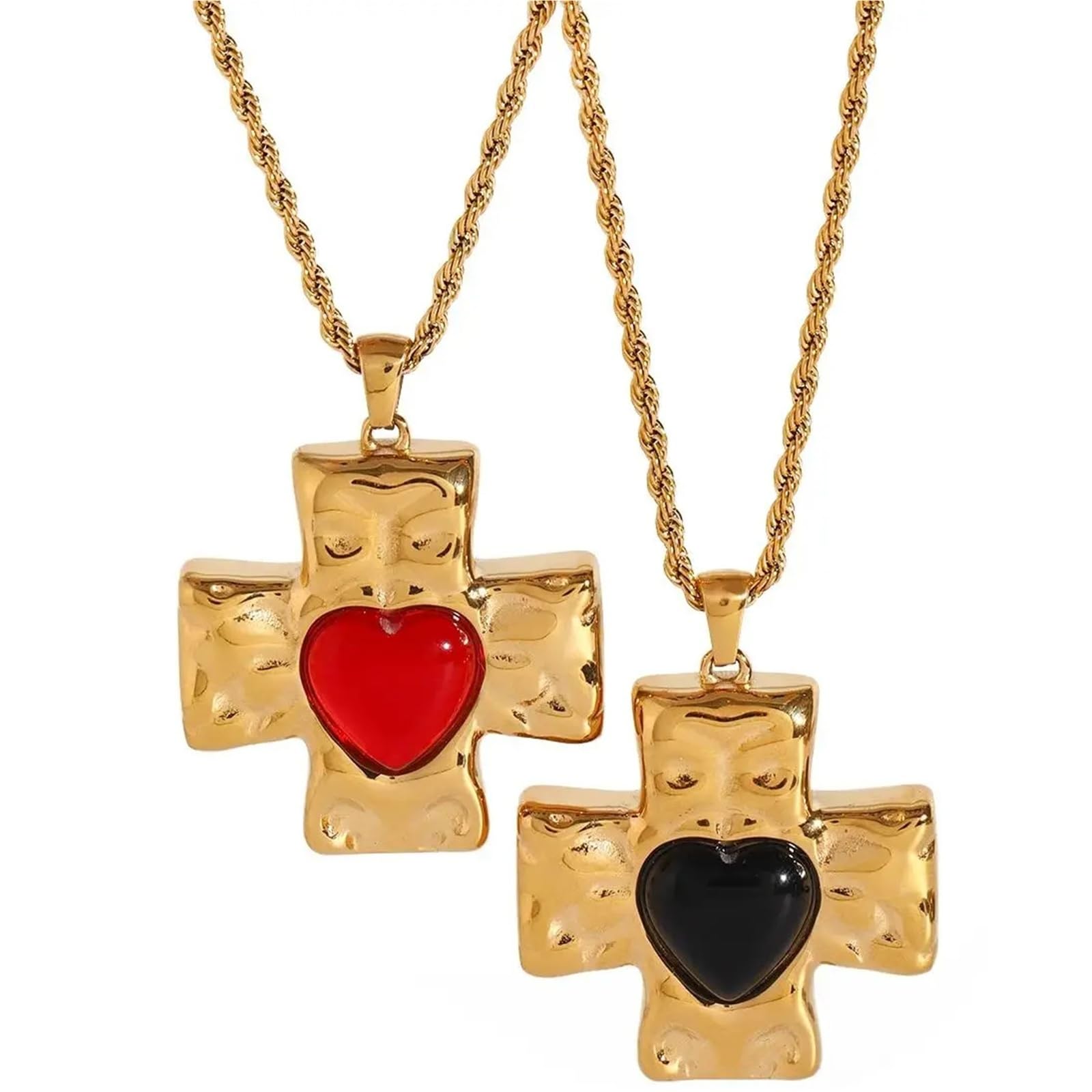 Collier cœur acier inoxydable avec chaîne cubique rouge et noire