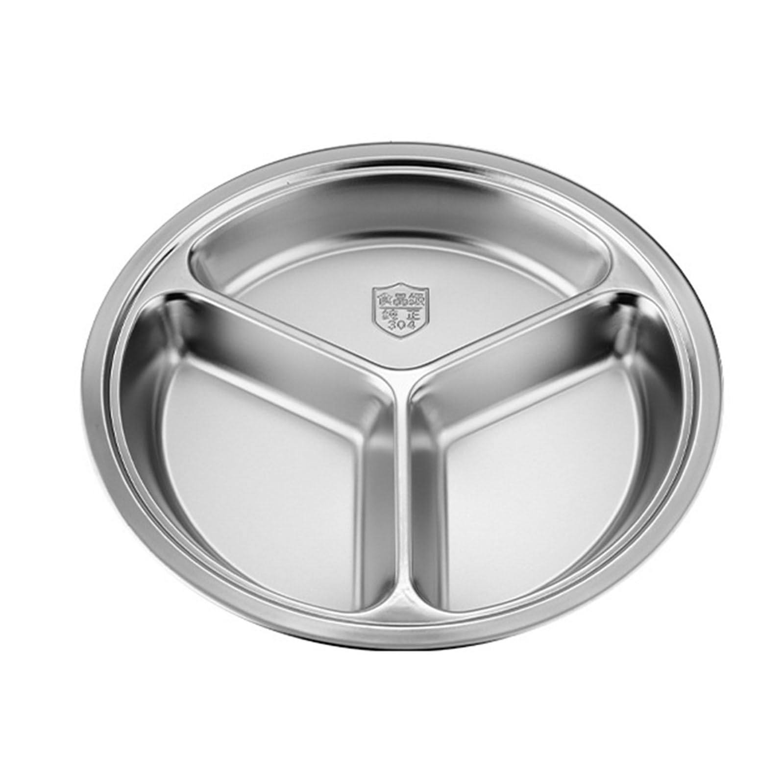 Xjdzineq 3 Section Circular Serving Tray Round 3 Compartment Divided Plate Stainless Steel Tableware for Small Kitchen Apartment Friendly Kitchen Dishware
