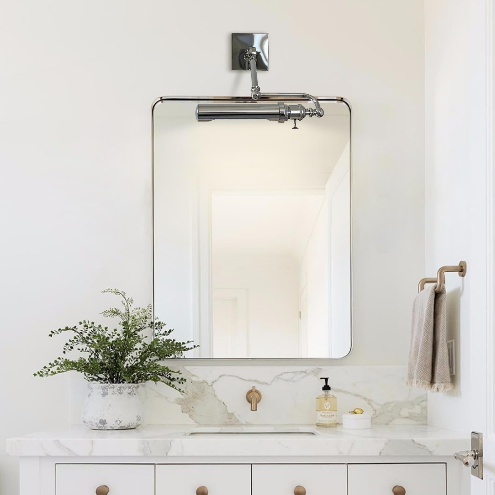 Lampadari da bagno Morden, luci di cortesia cromate for specchio, applique da parete con braccio oscillante regolabile con interruttore, lampada da parete for interni in stile Bauhaus